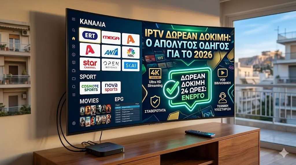 iptv δοκιμη ελλαδα, δωρεαν iptv test, ελληνικα καναλια iptv δοκιμη, τεστ iptv 24 ωρες